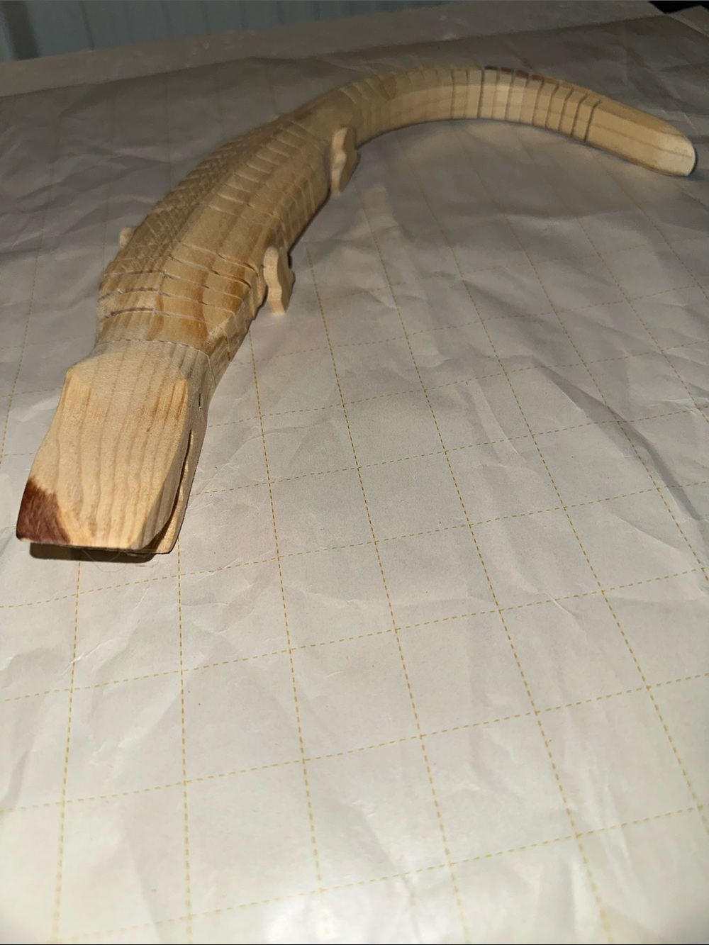 Hand carved wooden articulated flexible alligator toy